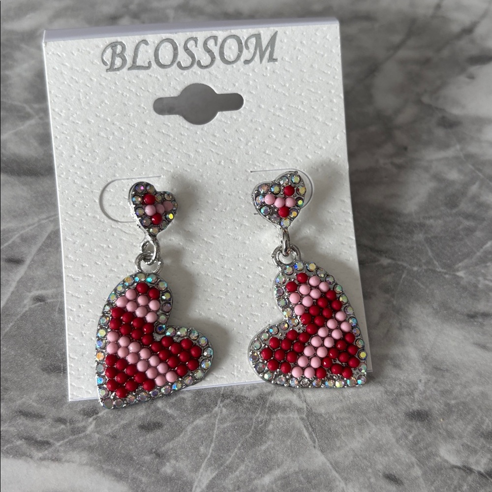 Pink and Red Heart Earrings - Picture 2 of 3